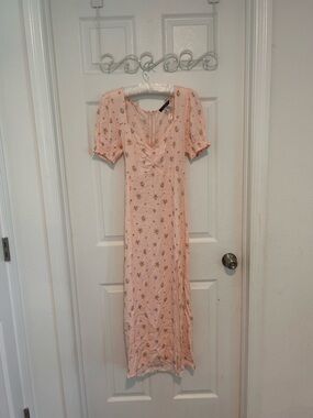 Mixed Threads floral Dress in Blush Pink w Smocked Sleeves & Sweetheart Neck M